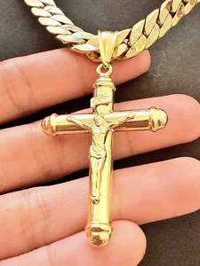 Big Pure 18K Yellow Gold 750 Cross Crucifix Necklace Charm Pendant Only Men’s - Picture 1 of 15