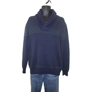 Vintage Nautica Sweater Men Sz L Shawl Collar Blue Green Long Sleeve Fair Isle - Picture 1 of 6