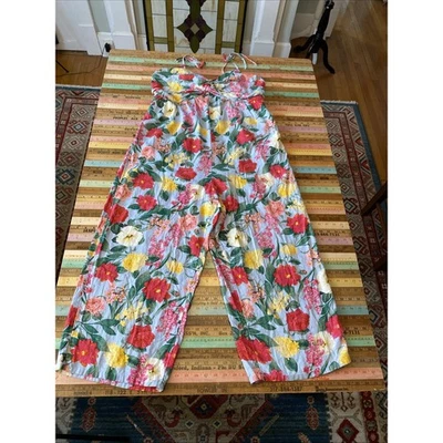 OLD NAVY XL Petite LINEN Lounge Romper Jumpsuit Wide Leg Smocked Floral BOHO - Image 1 of 4
