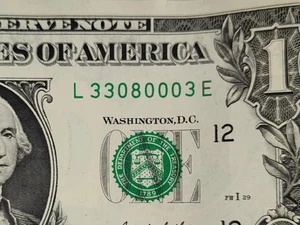 One Dollar Schein Fancy Serial Triple Zero 3 Ziffern 4 Nullen 3 Dreier 33080003 - Bild 1 von 3