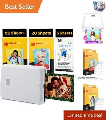 Mini Kodak Step Photo Printer - 75 Sheet Bundle & Instant, Sticker-Style Prints - Image 1 of 4