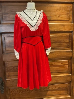 Винтажное домашнее красное бархатное платье хиппи богемное Prairie Revival 6 8 10 - Изображение 1 из 4