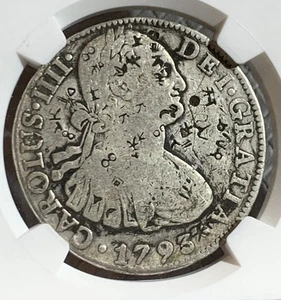 1793 MO FM MEXICO 8 REALES SILVER COIN NGC F WITH CHINESE CHOPMARK - Picture 1 of 3