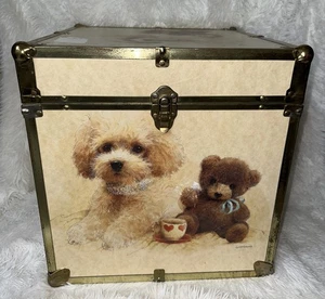 Vintage Poodle Puppy Toy Box Storage Chest Trunk Wood Brass kitsch Retro Decor - Picture 1 of 12