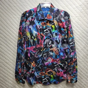 Robert Graham Flip Cuff Men Abstract Art XL Colorful Loud Embroidered - Picture 1 of 9