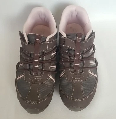 Smartfit 儿童女孩运动鞋美国尺寸 3 粉色棕色二手钩环 — 第 1/4 张图片