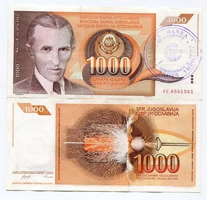 1992 (Nd) P2b 1000 Dinara Bosnia and Herzegovina Overstamped Vf Copy - Picture 1 of 1