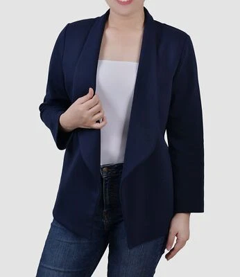 NY Collection Women Blue Open-Front 3/4 Sleeve Ponte Jacket Coat Petite Size PL - Image 1 of 3