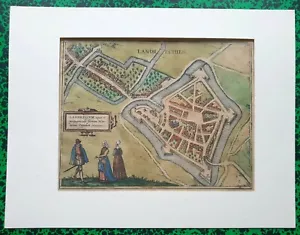 XVI ème - Dépt 59 - Plan Aquarellé de Landrecies par Hogenberg 34x26 cm - 1581 - Bild 1 von 2