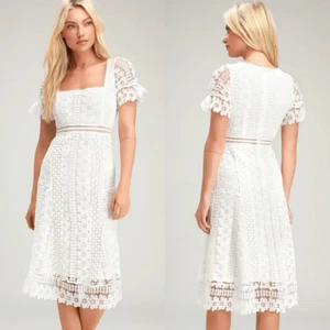 Vestido midi de encaje blanco Lulu’s Live To Be Loved - Para mujer US S - Imagen 1 de 10