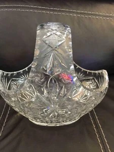 Vintage Crystal Cut Glass Basket 9,5 x 9 x 6 Fruit Candy Flowers Heavy 5.5 lbs - Picture 1 of 11