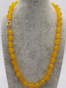 10mm Natural Faceted Yellow Jade Round Gemstone Beads Necklace 24'' - Picture 1 of 6