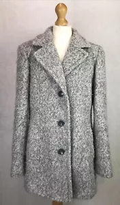 BHS Grey Cream Wool Blend Fluffy Textured Teddy Single Breasted Jacket UK16 A49 - Picture 1 of 12