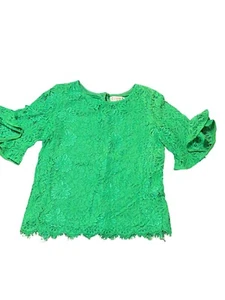 Nanette Lepore Emerald Green Lace Top Short Ruffle Sleeves Size M - Picture 1 of 5