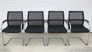 Set of four Knoll stacking arm chairs, tubular, cantilevered, black & grey - Picture 1 of 17