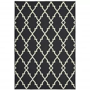 7' X 10' Black and Ivory Indoor Outdoor Area Rug - Picture 1 of 1