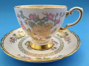 Taza y Platillo Toscano Hueso China Inglaterra Ki Ming Patrón Floral Dorado Borde - Imagen 1 de 13