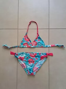 Schiesser Mädchen Bikini Größe 152 türkis lachsfarben Blumen wie NEU - Bild 1 von 4