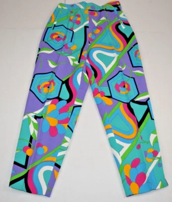 Vintage Pants Byblos  42 Size S/M 8os Turquoise Green Purple Pop Art Made Italy - Image 1 of 4