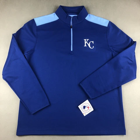 New Kansas City Royals MLB Baseball 1/4 Zip Pullover Blue Sweatshirt Mens XL Cover