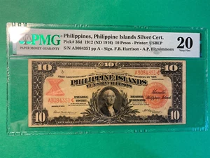 PHILIPPINES 1912 10 PESO SILVER CERTIFICATE WASHINGTON VIGNETTE P-36d PMG VF 20 - Picture 1 of 2