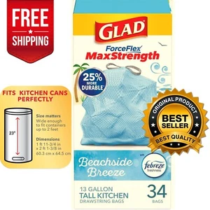 Glad ForceFlex MaxStrength Tall Kitchen Drawstring Trash Bags, 13 Gallon, 34 Ct - Picture 1 of 7