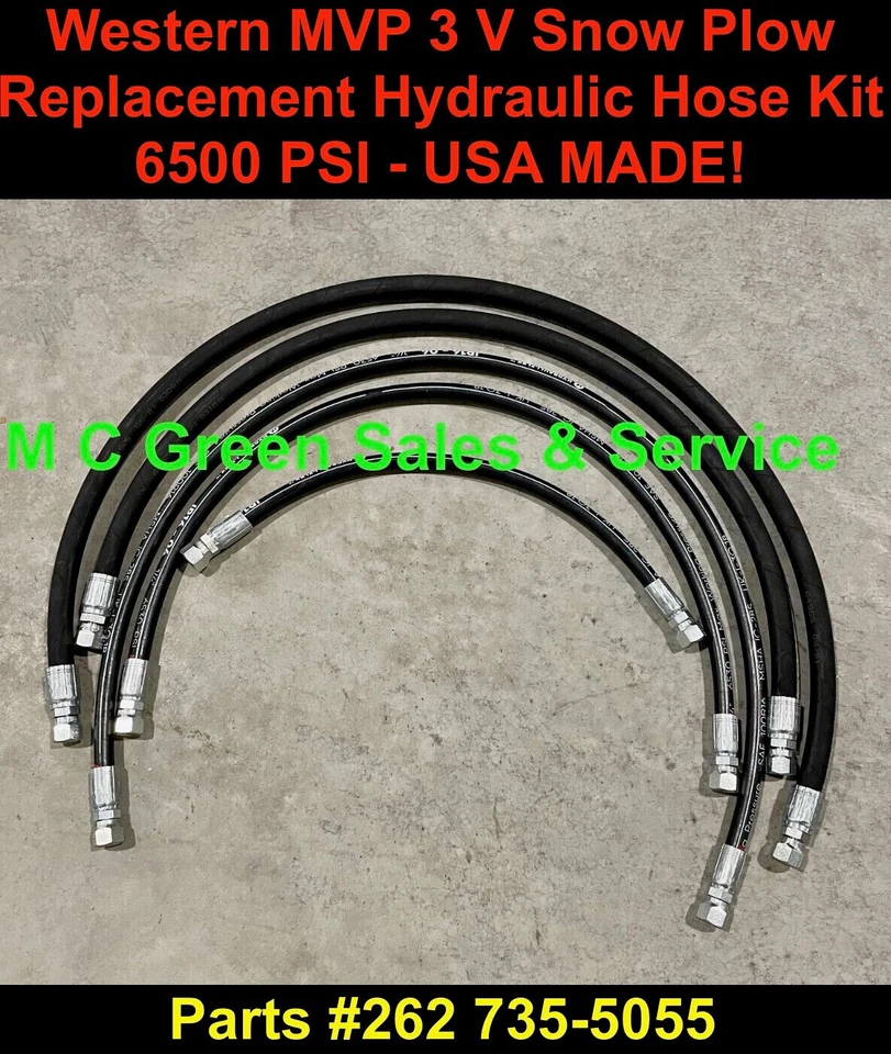 WESTERN MVP 3 SNOW PLOW HD 6500PSI (5) PIECE REPLACEMENT HYDRAULIC HOSE KIT USA! - Image 1 of 1
