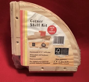 Vintage Solid Pine, Corner Shelf Kit, Pre-Sanded Pack Of Three, W/Mtg. Hdw. - Picture 1 of 2