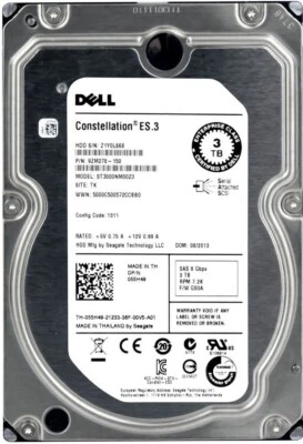 Hard Drive Dell 055H49 55H49 ST3000NM0023 3TB 7200U/Min 128MB SAS-2 3.5 " Inch - Image 1 of 3