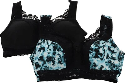 Rhonda Shear 2Pc Lace Curve Pin-Up Bra Pads BLACK AQUA TIE DYE 1X NWOT (148) - Image 1 of 4