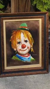 ORIGINAL GERAHMTES ÖLGEMÄLDE EINES MITFÜHLENDEN CLOWNS DIANNE DENGEL 21,5" X 17,5" - Bild 1 von 24