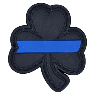 IRISH 3 LEAF CLOVER THIN BLUE LINE COP POLICE PVC HOOK MORALE PATCH - Image 1 of 2