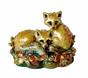 JAY STRONGWATER TWO FOX BABIES TRINKET BOX SWAROVSKI CRYSTALS NEW BOX JS SIGNED - Picture 1 of 9