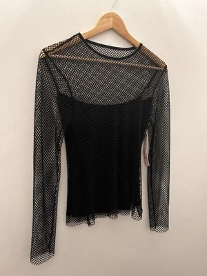 Aqua Crystal Mesh Long Sleeve Top - Exclusive Size S New - Image 1 of 4