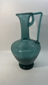Blenko ? Hand Blown Light Blue Bubble Glass Pitcher Pontil On Bottom - Picture 1 of 7