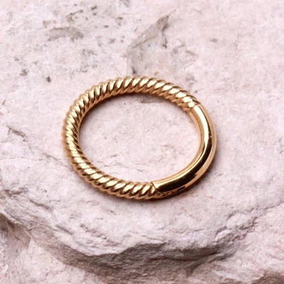 Gold Plated 316L Stainless Steel Rope Design Clicker Ring 1.2mm x 8mm - Image 1 of 4