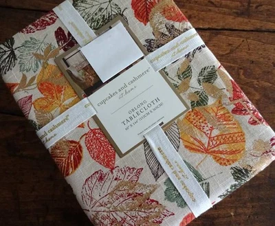 CUPCAKES & CASHMERE Gold Rust AUTUMN FALL LEAVES Thanksgiving TABLECLOTH 60X144 - Image 1 of 4