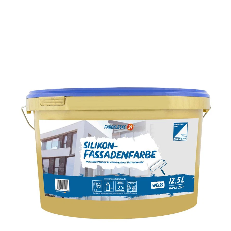 Farbklecks24 silicone facade paint 12.5 L white, silicone resin reinforced facade f - Image 1 of 1