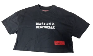 CHNGE Unisex Ab rt!on is Healthcare Statement Crew Short Sleeve Crop Top Black - Picture 1 of 2