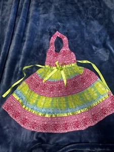 Blueberi Dress Girls Size 5 Multicolor Halter Neck Tie Ribbon Print Sleeveless - Picture 1 of 4
