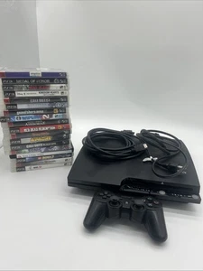 Sony PlayStation 3 Slim PS3 120GB Black Console Gaming System CECH-2001A 18 Game - Picture 1 of 6