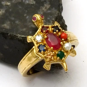 Navratna Gemstone Ethnic Handmade Gold Plated Ring Jewelry US Size-10 AR 83439 - Picture 1 of 1