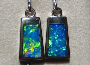 Large Dangle Opal  Earrings , Solid  14 k white Gold - Picture 1 of 13