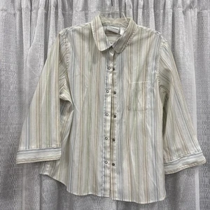 Alfred Dunner Women Size 18 Snap Front Striped Lightweight Slit Sleeve Shirt Top - Picture 1 of 7