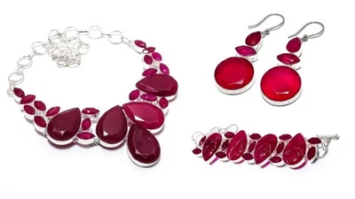 Kashmir Red Ruby Gemstone 925 Sterling Silver Combo Jewelry - Image 1 of 4
