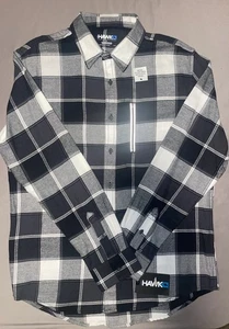 Tony Hawk Flannel Shirt Mens Large Black White Plaid Button Up Zip Pocket NEW - Picture 1 of 6