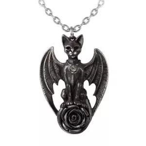 ALCHEMY GUARDIAN OF SOMA PENDANT Gothic Black Cat Wings Rose + FREE VELVET POUCH - Picture 1 of 4