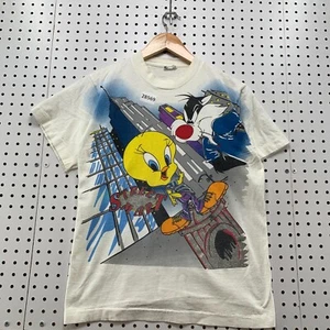VTG 90s Looney Tunes Shirt White Single Stitch Tweety Sylvester Youth L 17.5X25 - Picture 1 of 16