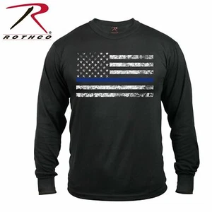 MEN'S Long Sleeve THIN BLUE LINE T-Shirt - Black w/BLUE Line Flag ROTHCO 3925 - Picture 1 of 6