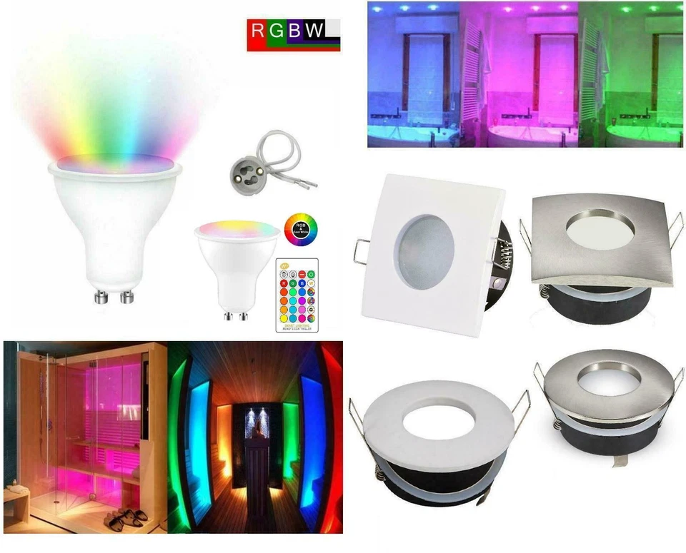 Faretto led Cromoterapia da incasso Kit 3 Faretti LED RGB+W impermeabile doccia - Immagine 1 di 4